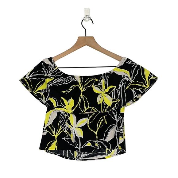 NEW Splendid Black Neon Yellow Tropical Floral Off the Shoulder Top Size XS - Picture 3 of 9